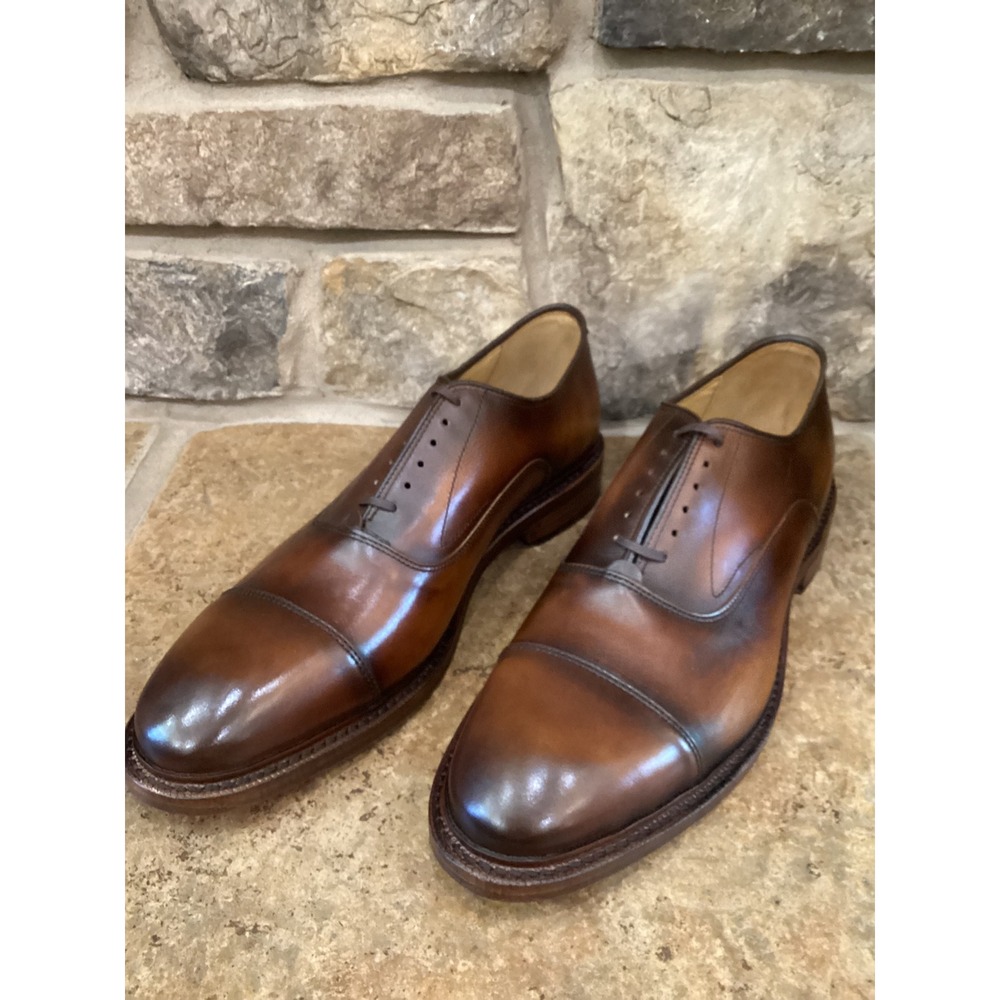 Allen Edmonds Reserve Manhattan Coffee Brown Leather Cap Toe Oxford Shoes 12 New